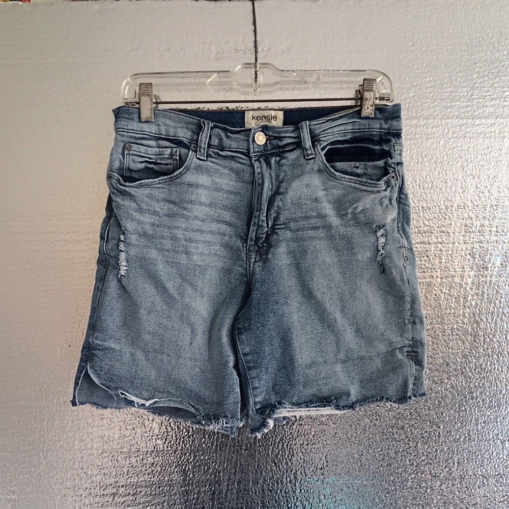 Kensie Denim Shorts Womens 4 Blue Distressed Raw Hem Vintage Luxe